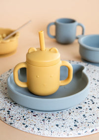 Petit Monkey siliconen sippy cup met oren ochre