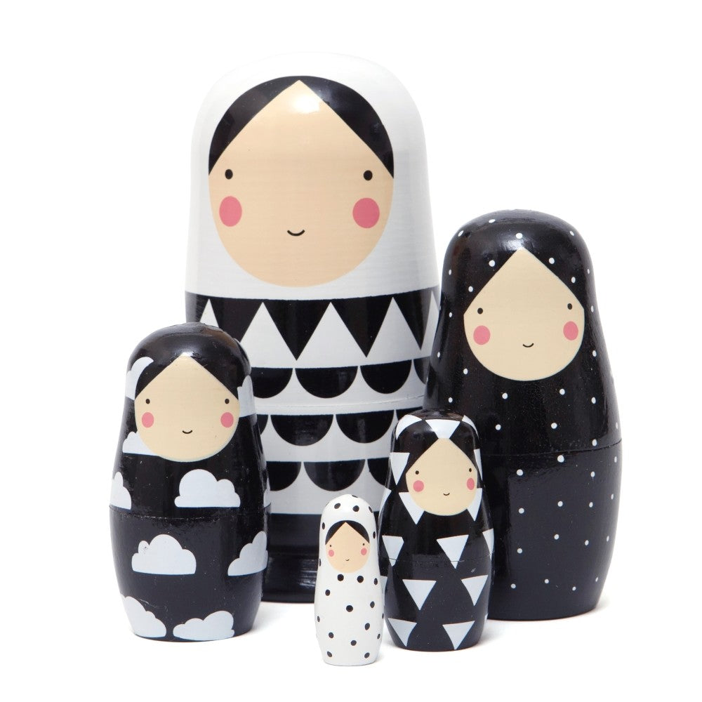 Petit Monkey nesting dolls zwart wit ND2-R
