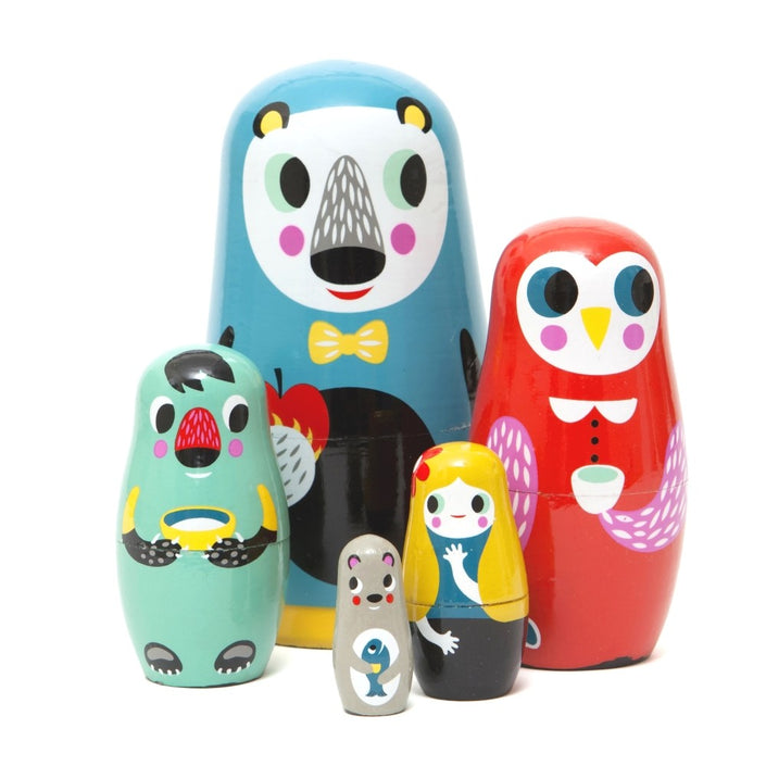 Petit Monkey nesting dolls in the woods