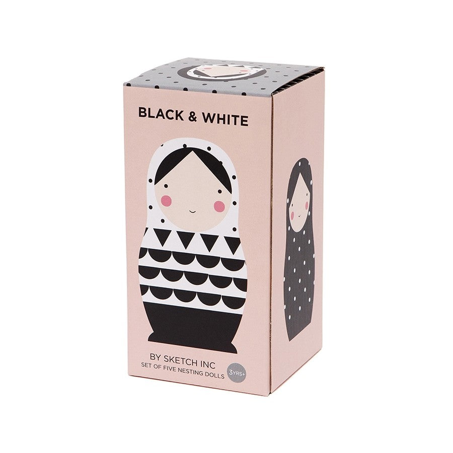Petit Monkey nesting dolls zwart wit hard hout