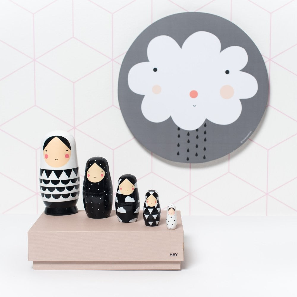 Petit Monkey nesting dolls zwart wit