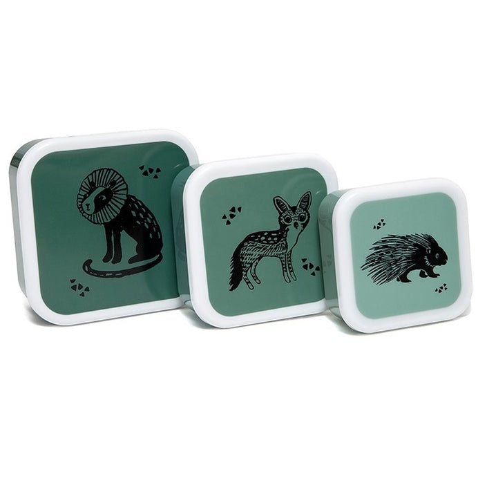 Petit Monkey snackbox set Black animals salie 12 x 12 cm