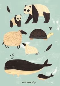 Petit Monkey poster B&W animals green 50 x 70 cm