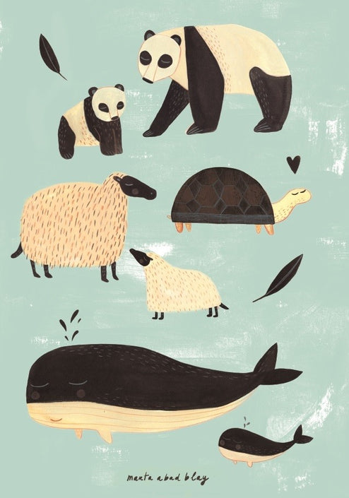 Petit Monkey poster B&W animals green 50 x 70 cm