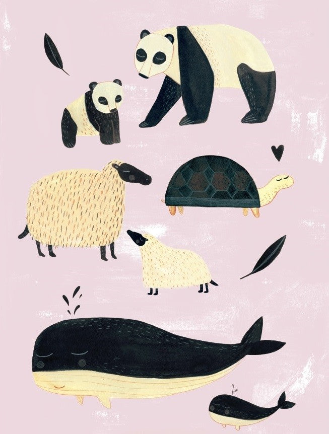 Petit Monkey poster B&W animals pink 50 x 70 cm